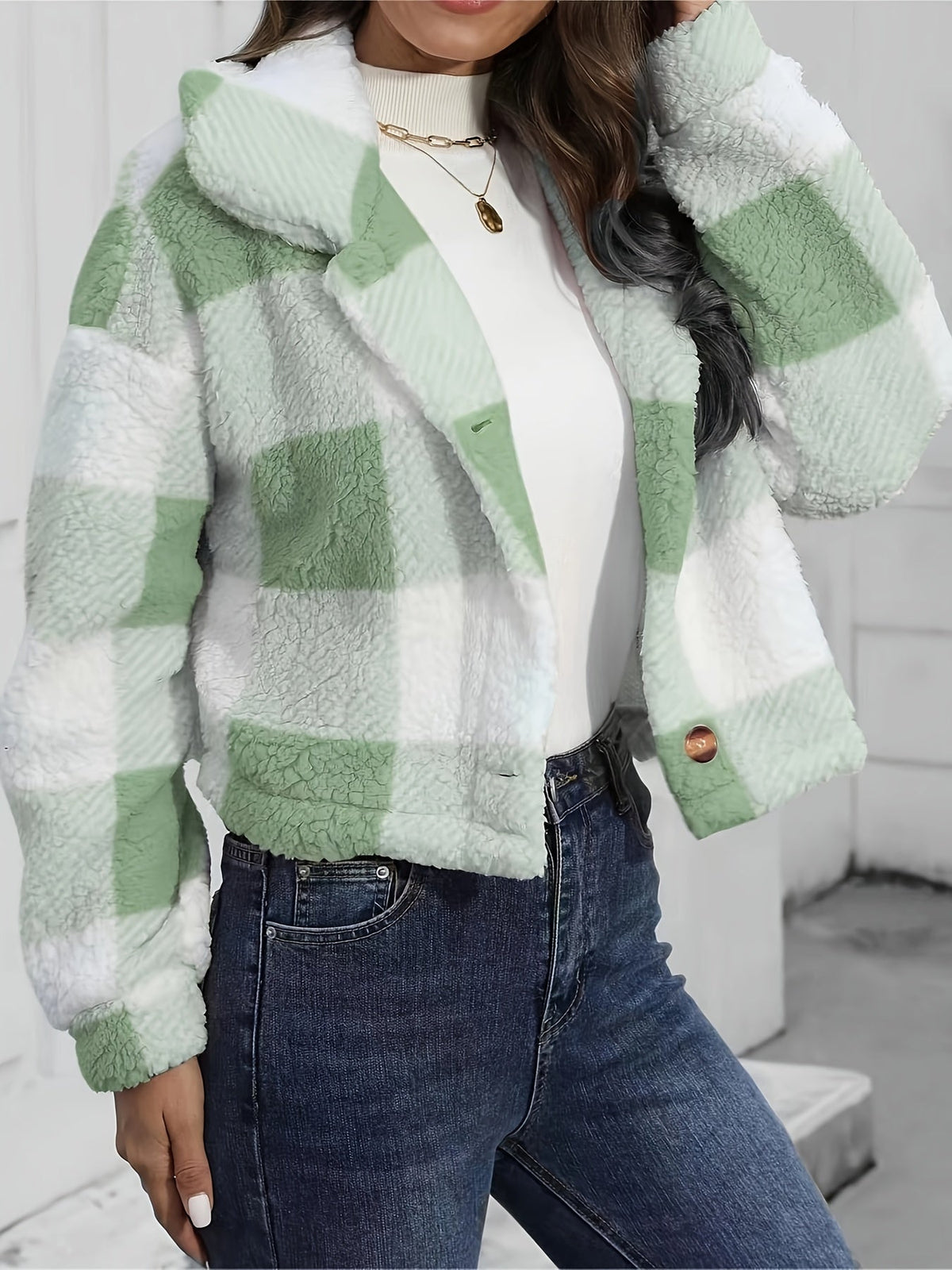 Women's Cropped Plaid Button-Front Jacket