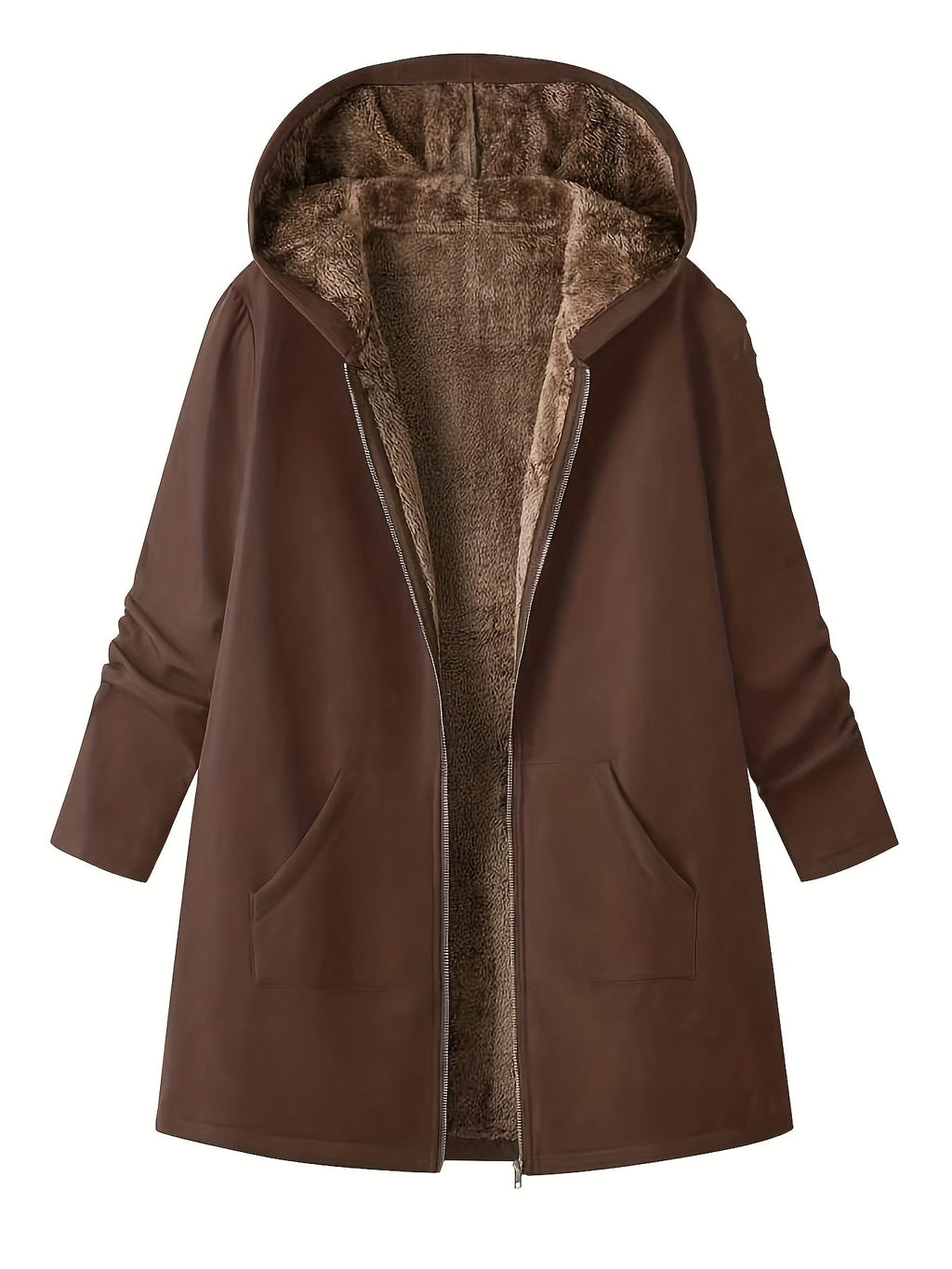 Women's Plush Lined Longline Hooded Zip Coat