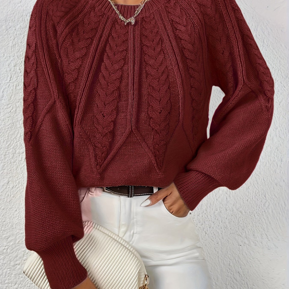 Women's Cable-Knit Lantern Sleeve Sweater