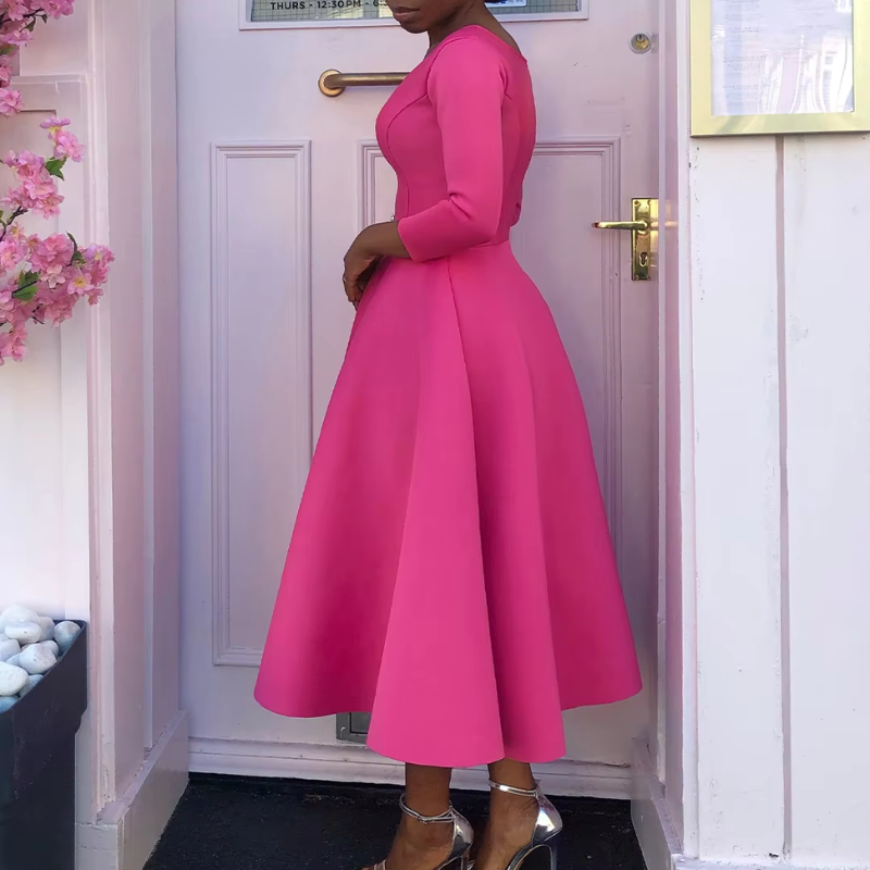 Women's A-Line Midi Dress Three-Quarter Sleeve Dress for Events and Everyday Wear