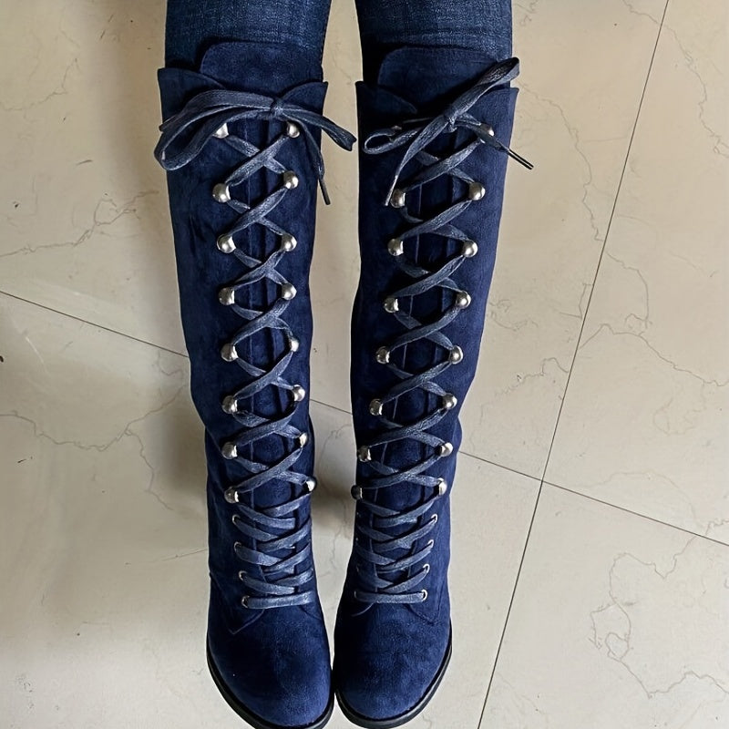 Women's Lace-Up Front Chunky Heel Tall Boots