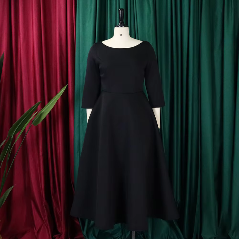 Women's A-Line Midi Dress Three-Quarter Sleeve Dress for Events and Everyday Wear