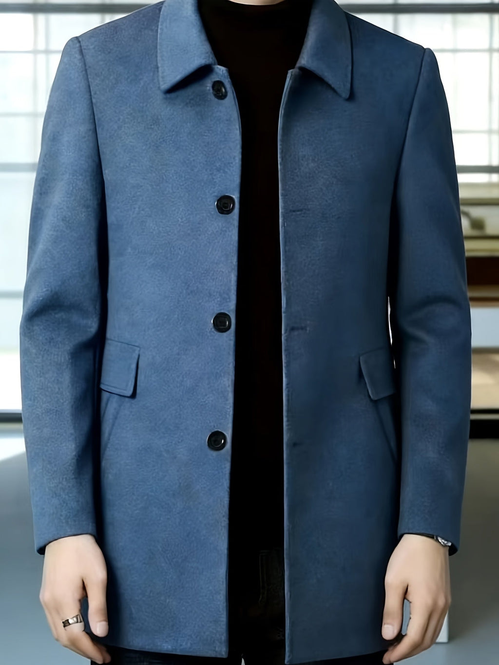 Men's Refined Single-Breasted Overcoat with Side Pockets