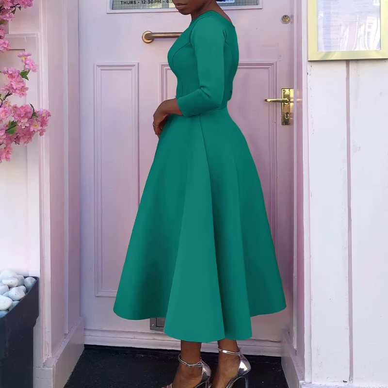 Women's A-Line Midi Dress Three-Quarter Sleeve Dress for Events and Everyday Wear