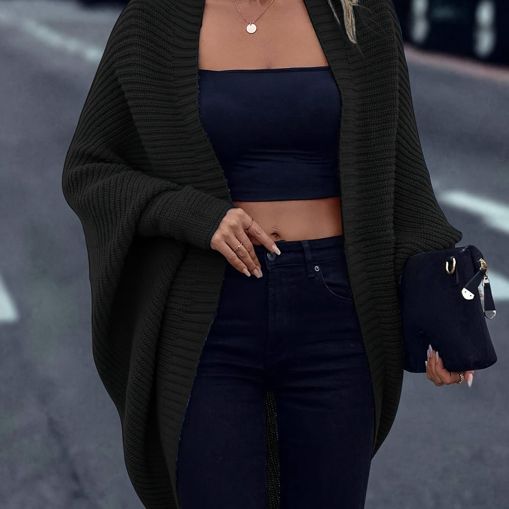 Women's Longline Draped Christmas Cardigan - Black