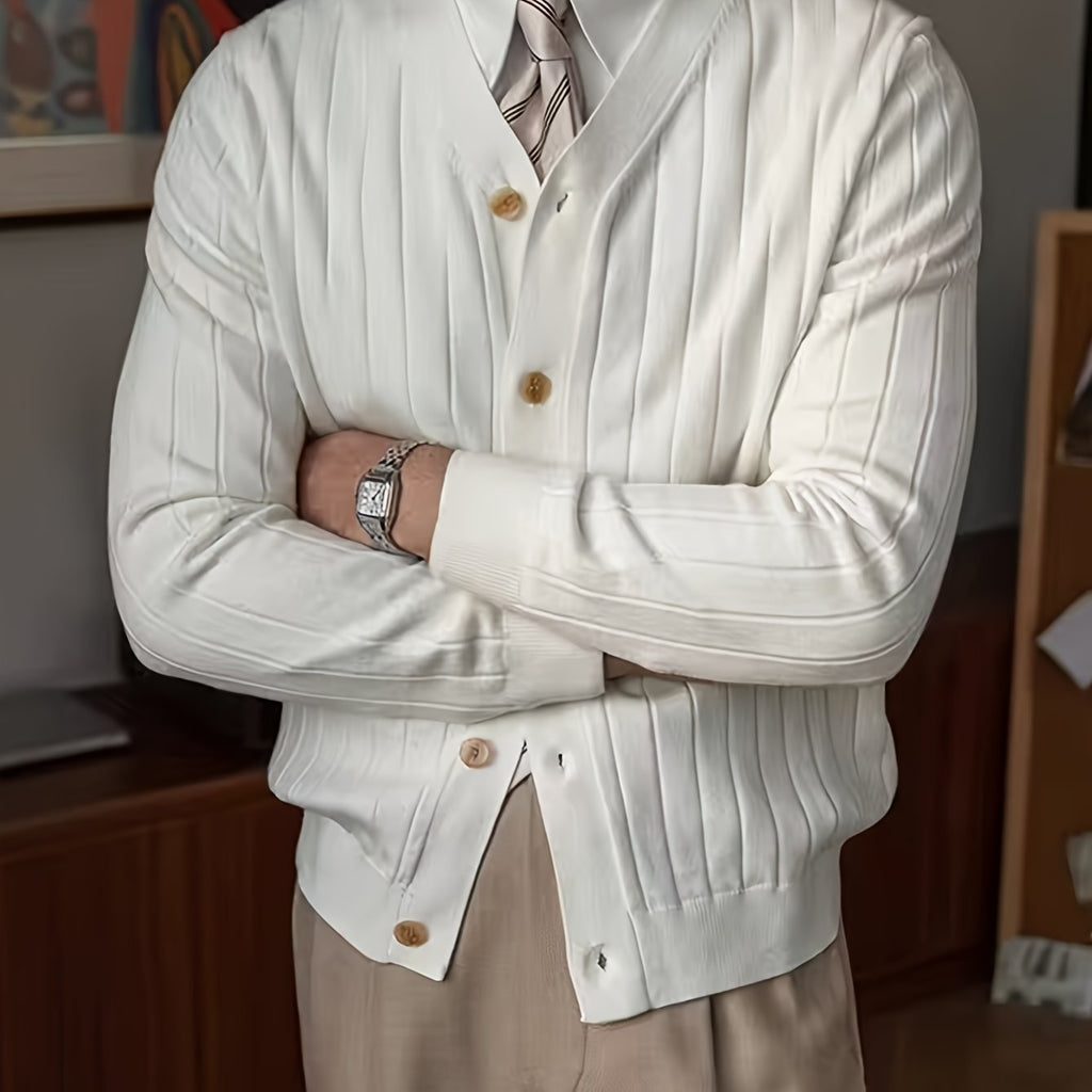 Men's Ribbed Button-Up Cardigan Sweater - White