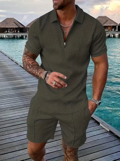Men’s Cotton Blend Two-Piece Casual Set - Green