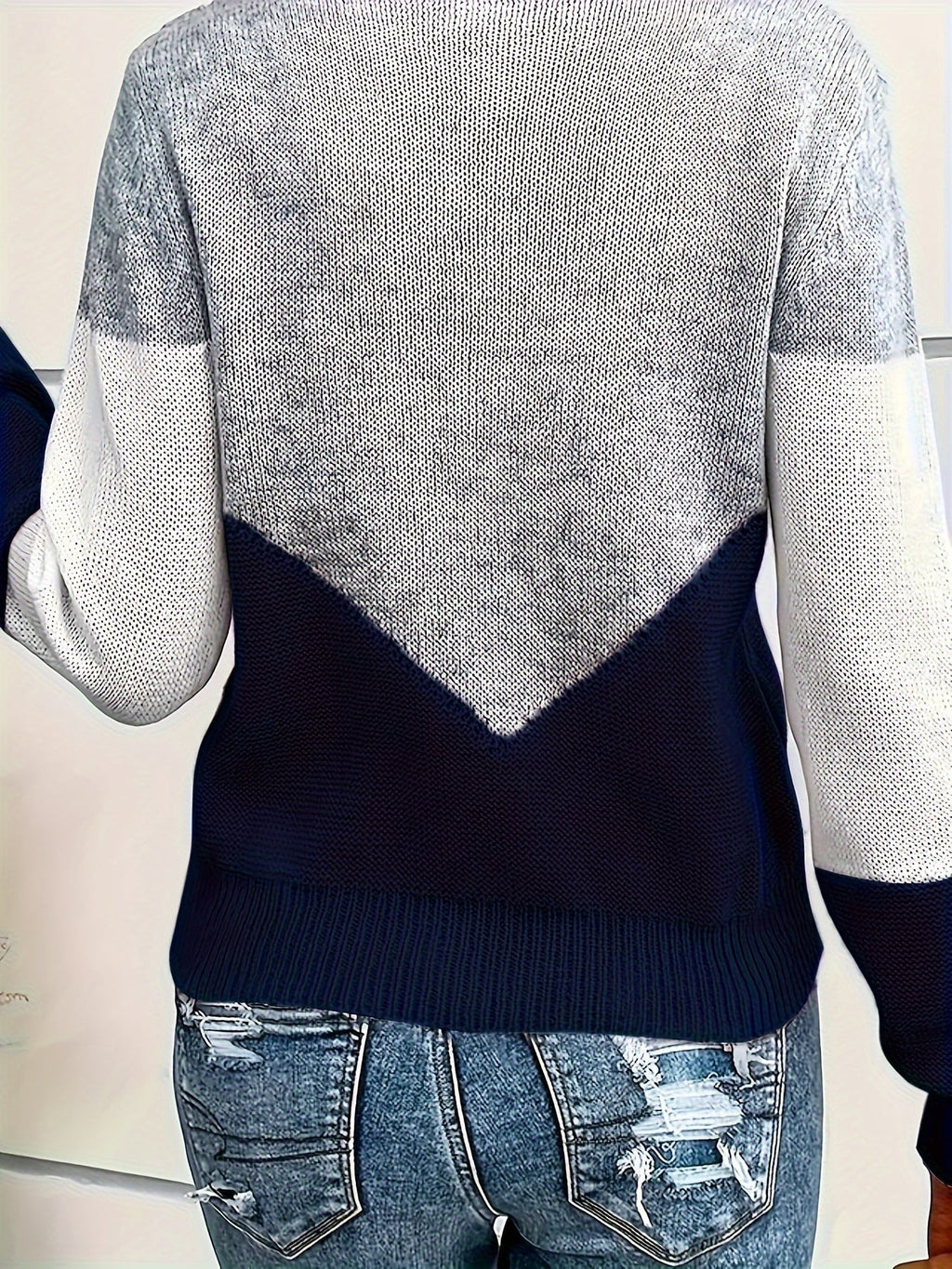 Women's Colorblock V-Neck Pullover Sweater