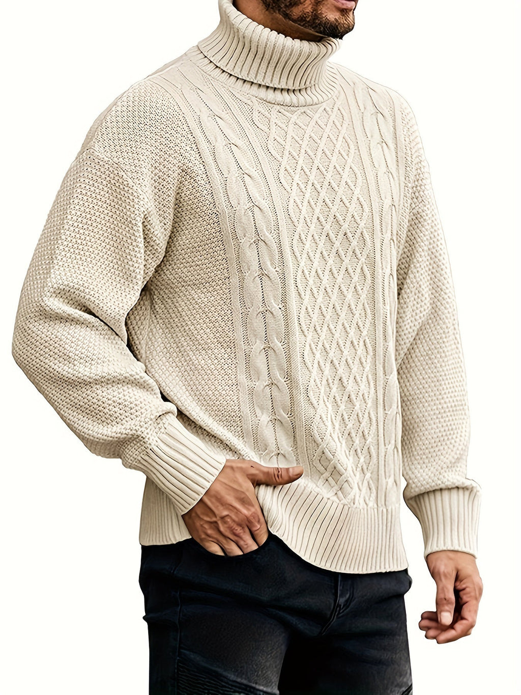 Women's Classic Cable-Knit Turtleneck Sweater in Plus Sizes