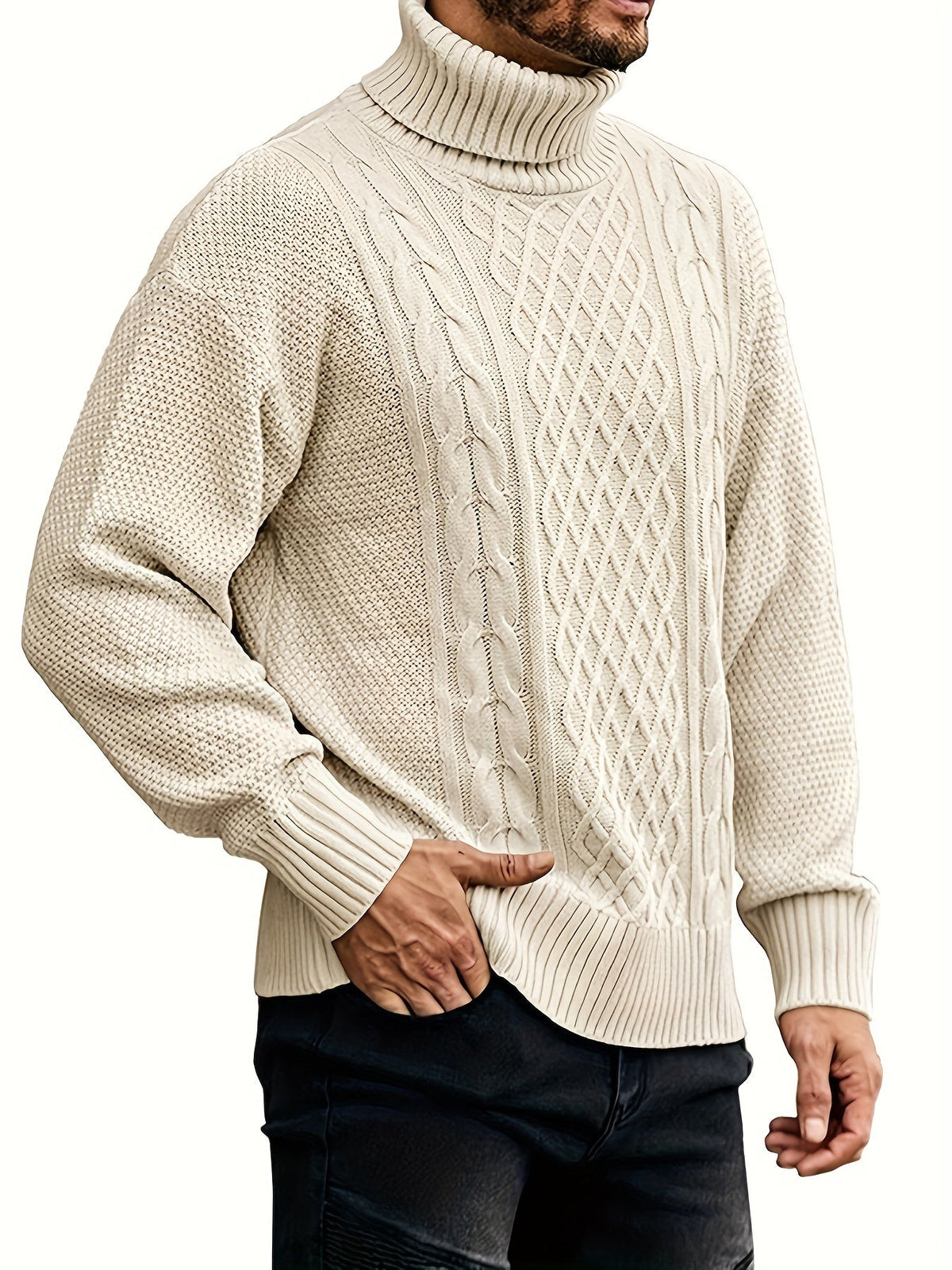 Women's Classic Cable-Knit Turtleneck Sweater in Plus Sizes