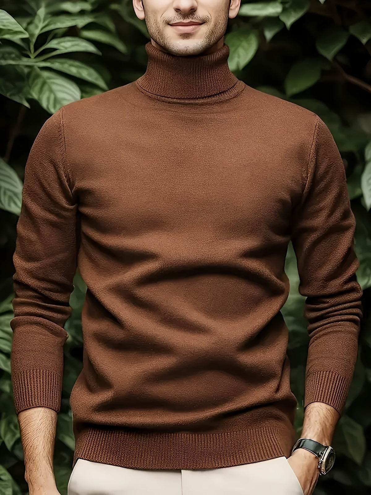 Men's Ribbed Roll-Neck Sweater - White