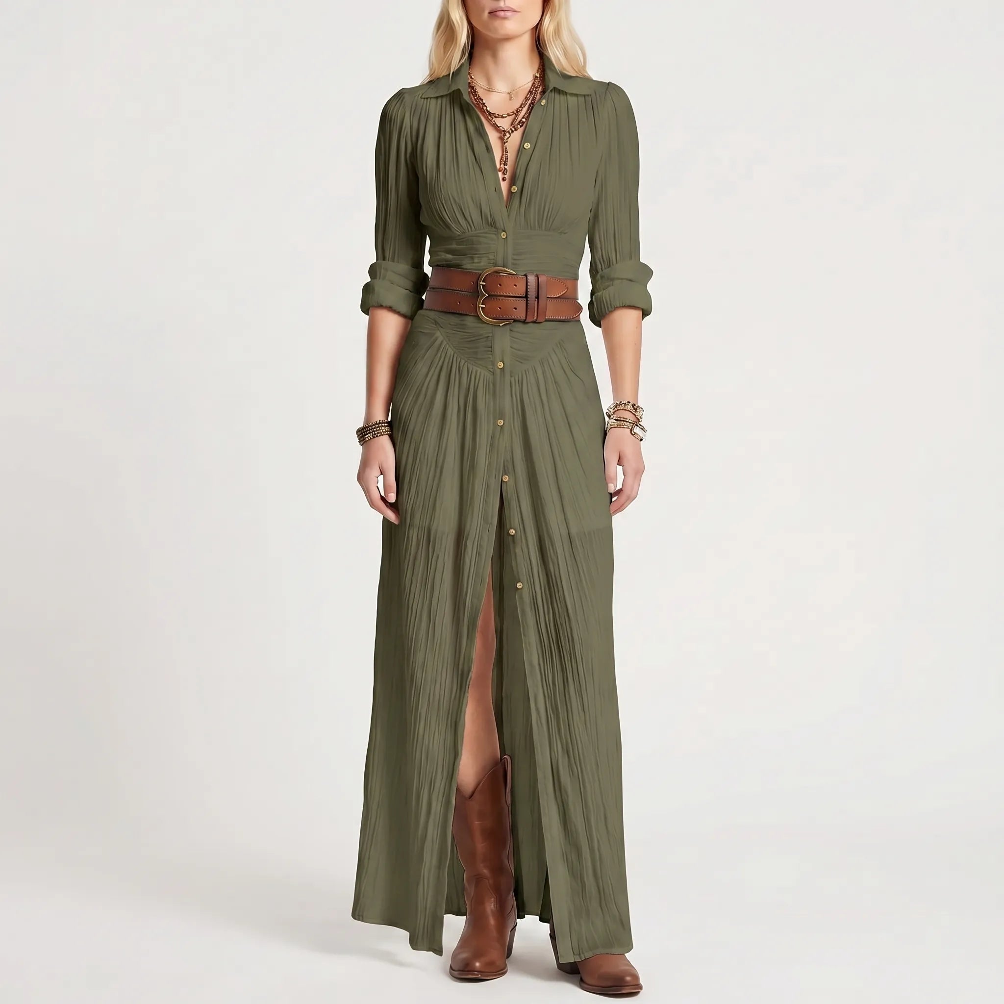 Women's Maxi Shirt Dress - Button Down Boho for Summer