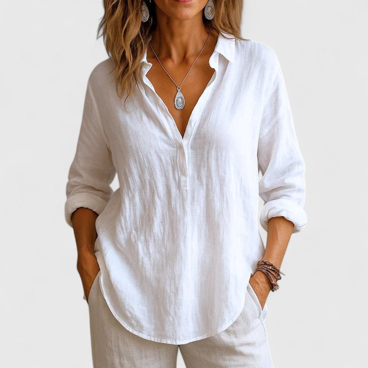 Women's Comfortable Linen Blouse - White