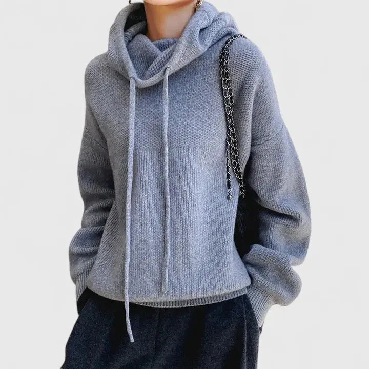 Women's Oversized Ribbed Knit Hoodie - Blue
