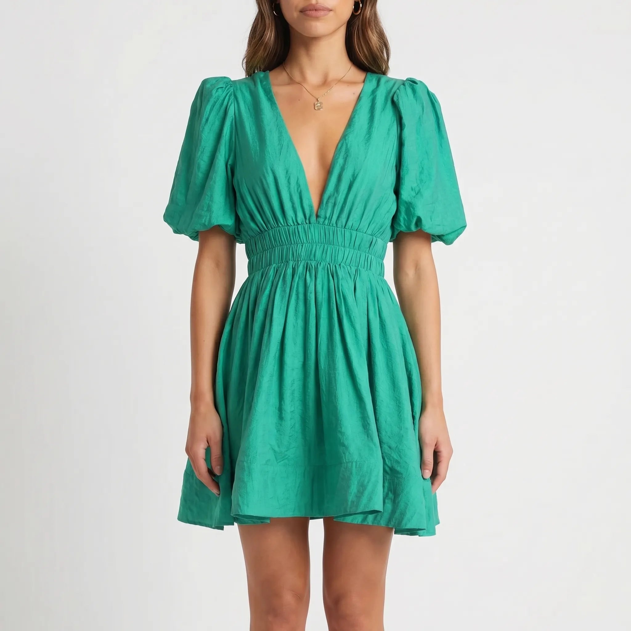 Puff Sleeve V-Neck Mini Dress