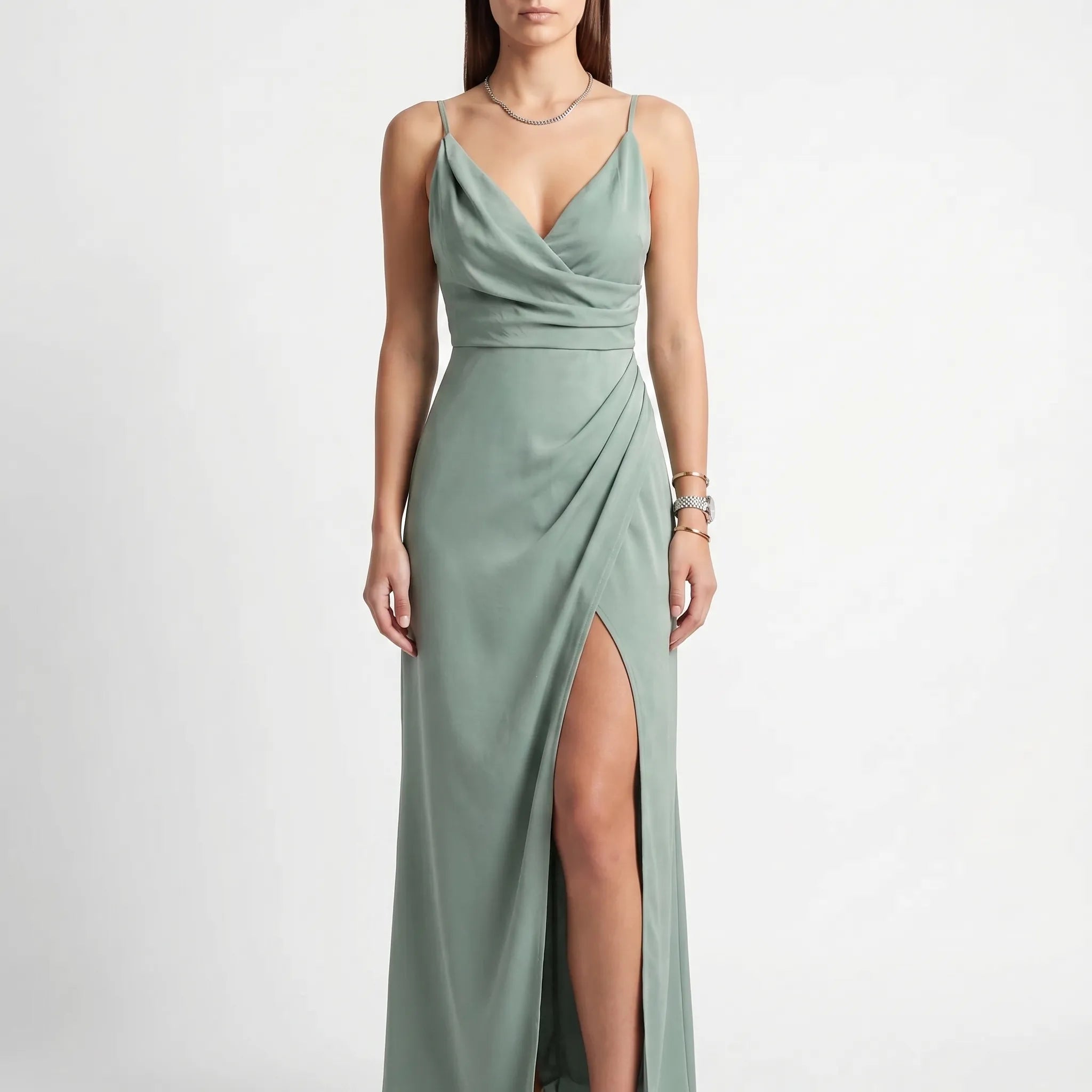 Cowl Neck High-Slit Maxi Dress