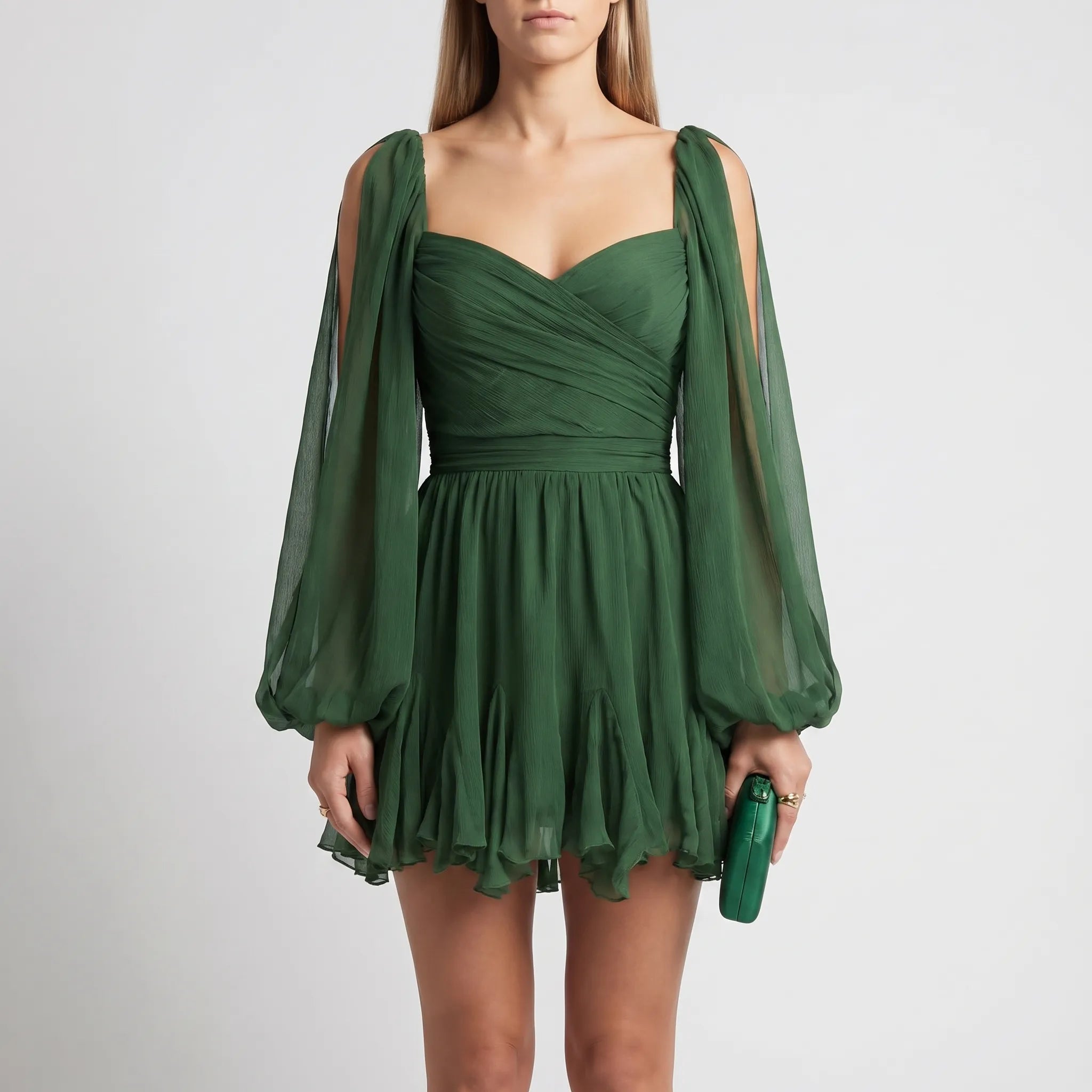 V-Neck Ruffle Hem Mini Dress