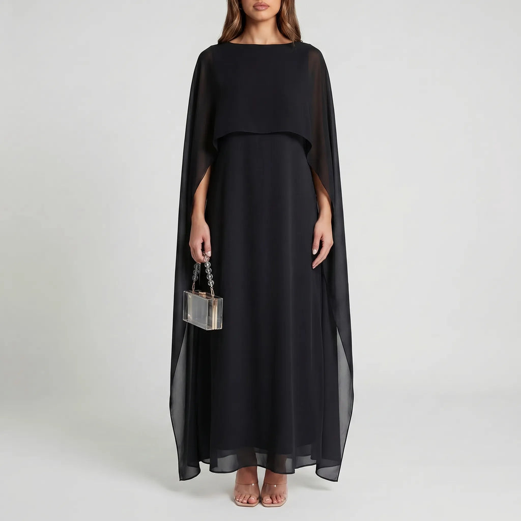 Women's Cape Maxi Dress - Elegant Flowing for Wedding Guest