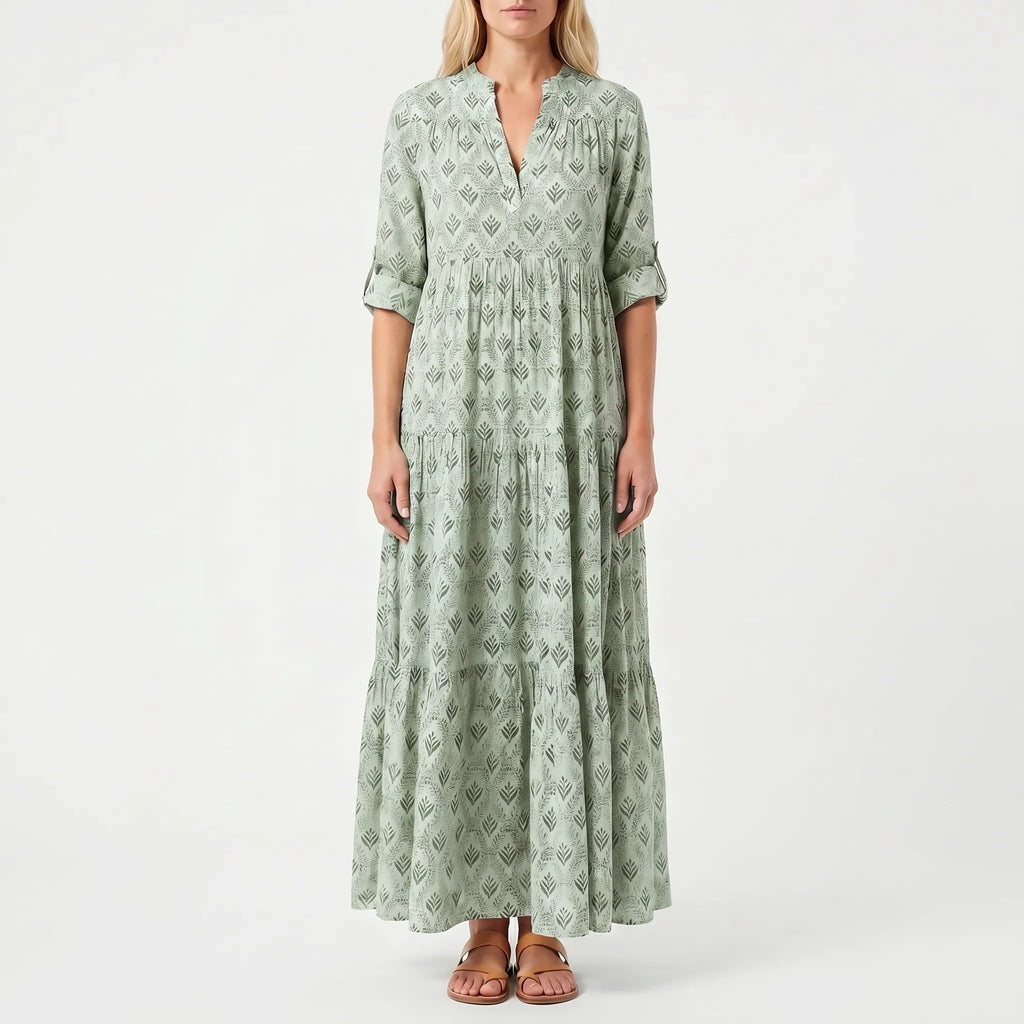 Women's Printed Maxi Dress - Boho Long Sleeve for Summer