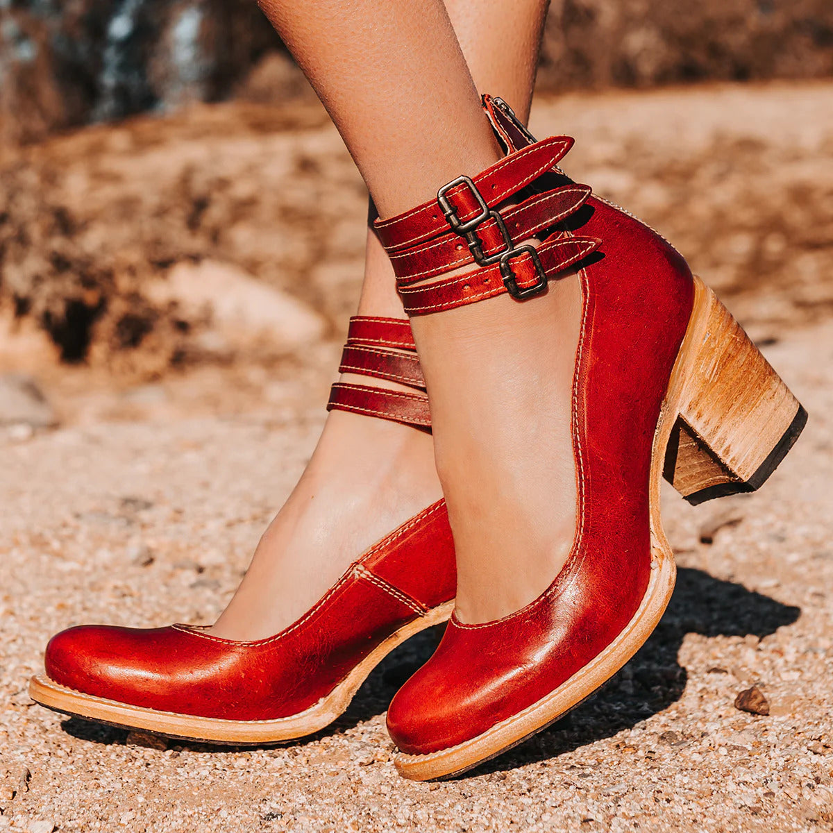 Women's Block Heel Ankle Strap Boots