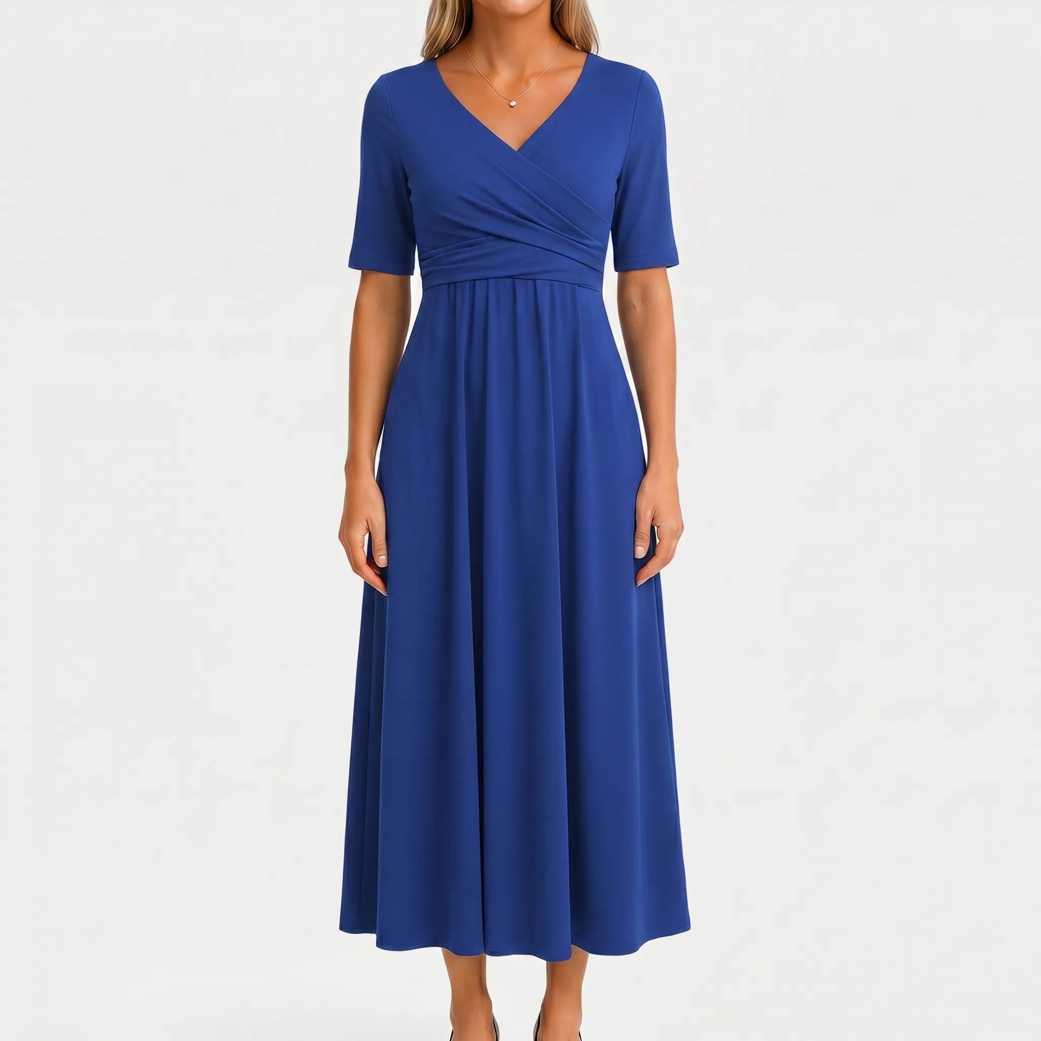 Short Sleeve Wrap Midi Dress