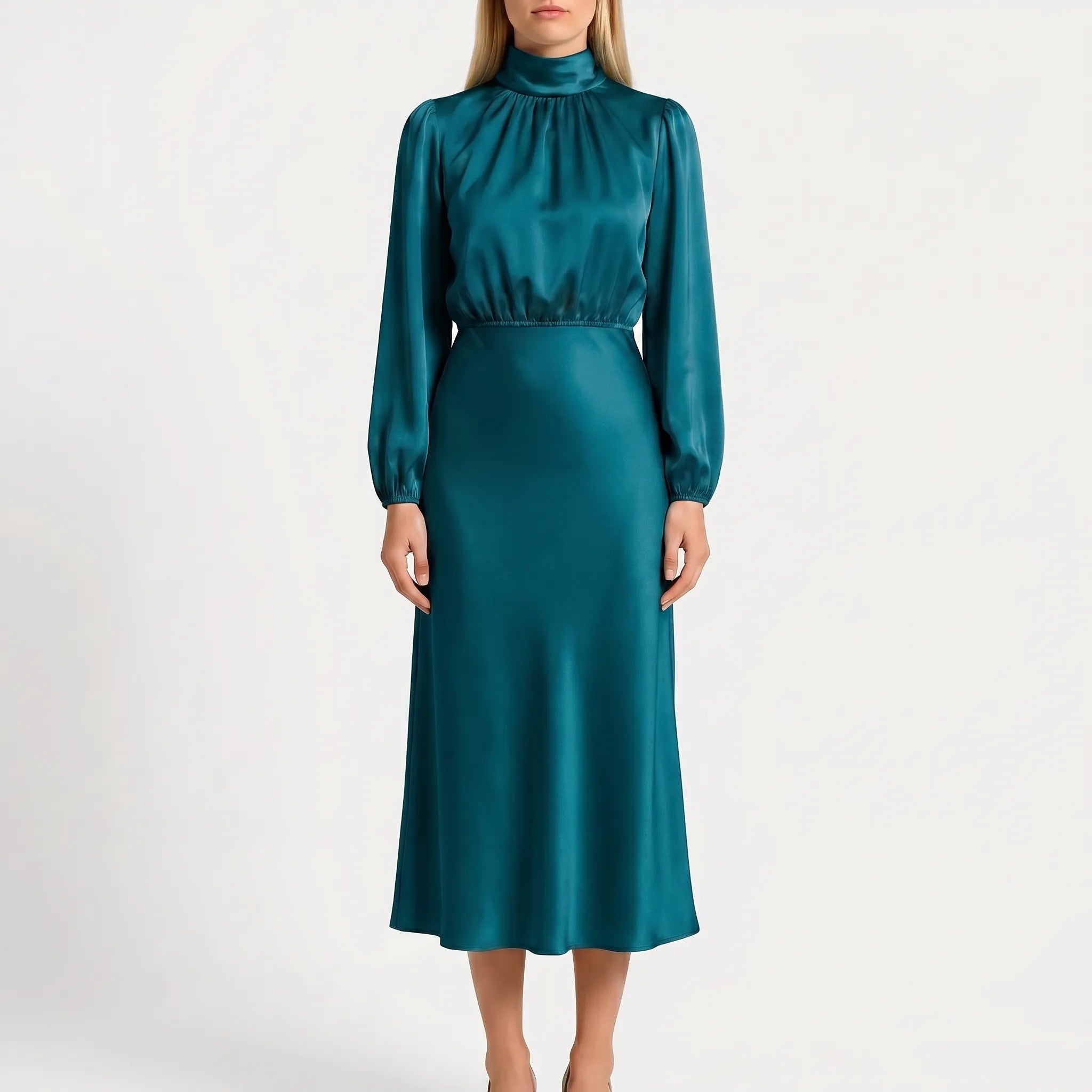 Long Sleeve High Neck Midi Dress