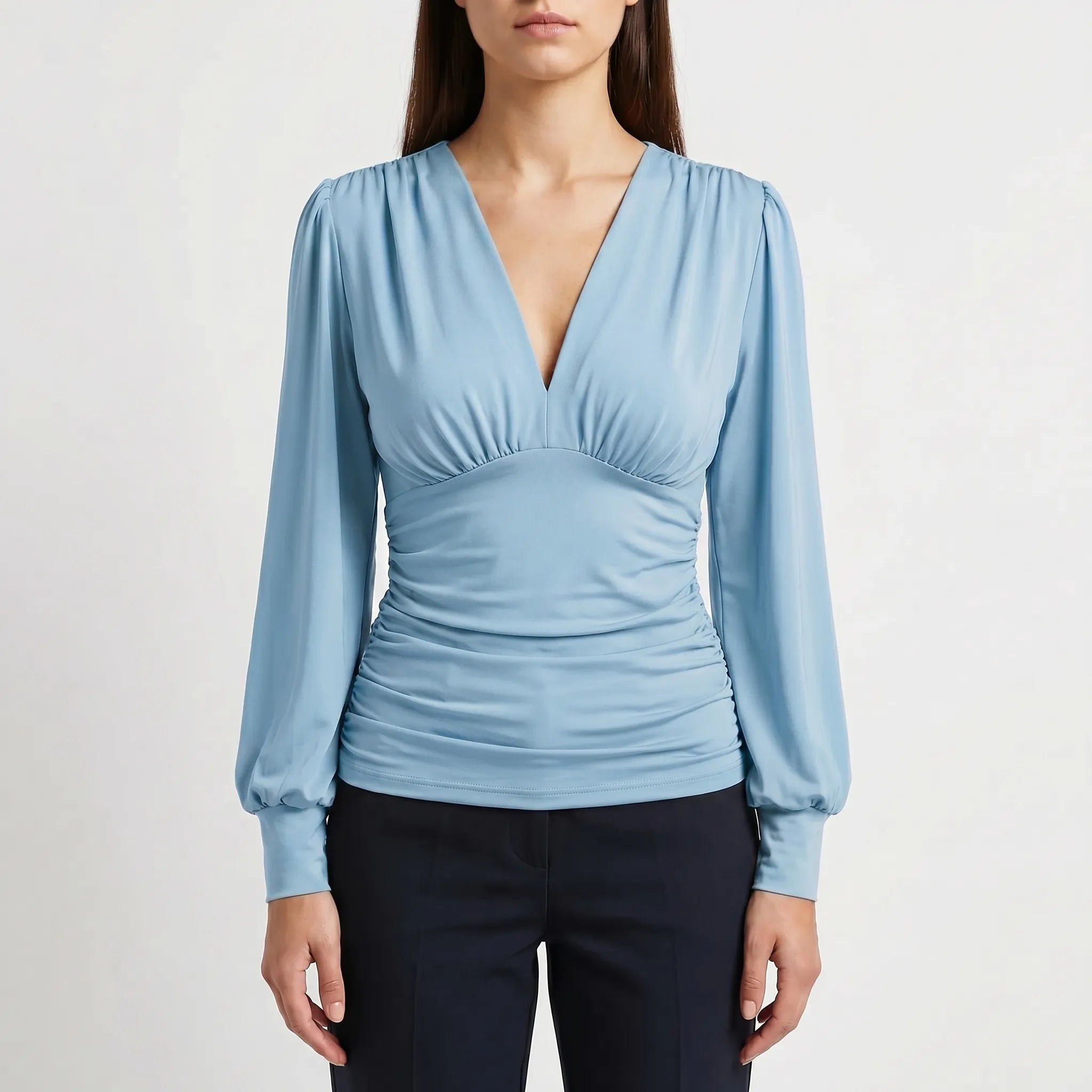 Ruched Waist Wrap Blouse