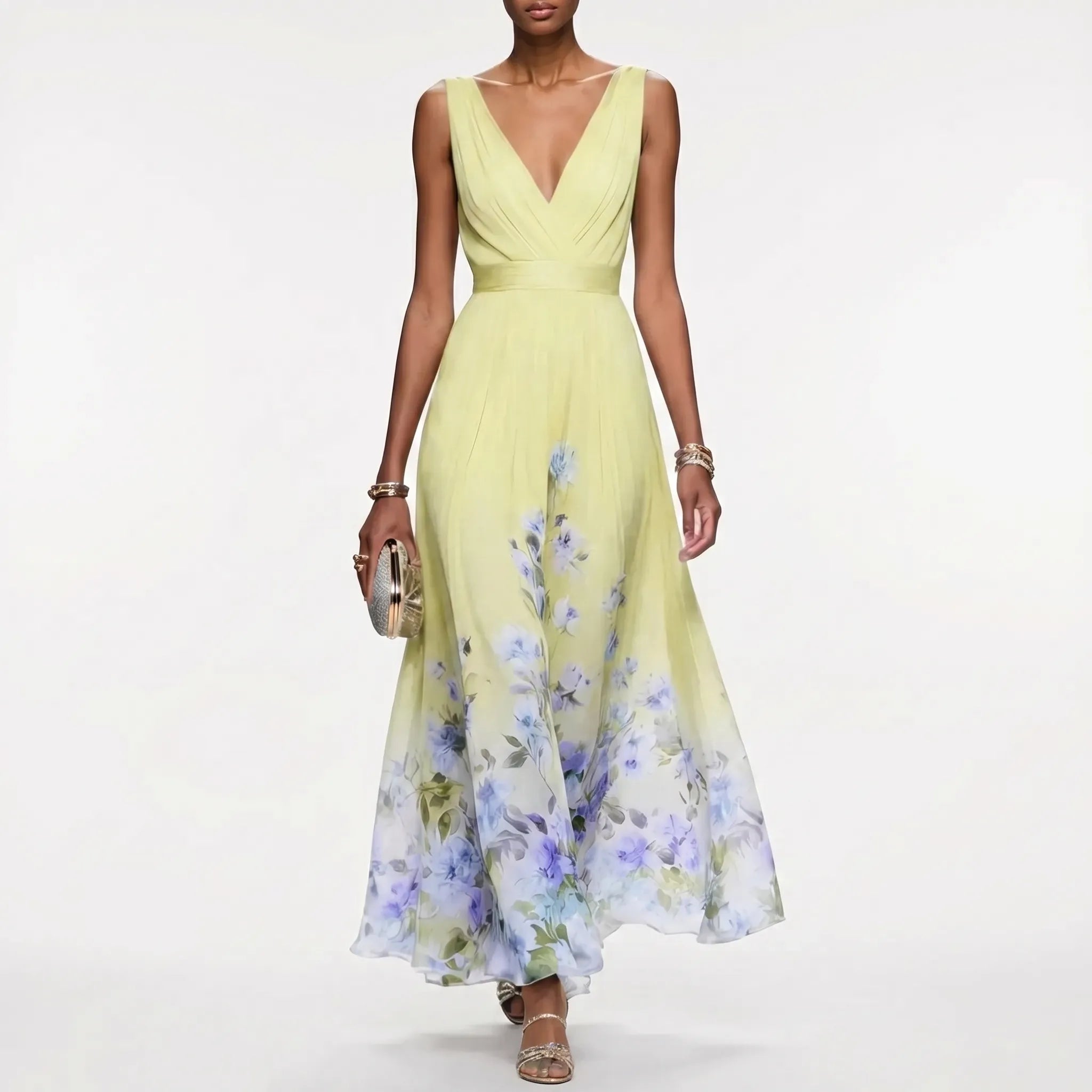 Women's Floral Maxi Dress - V Neck for Summer Wedding