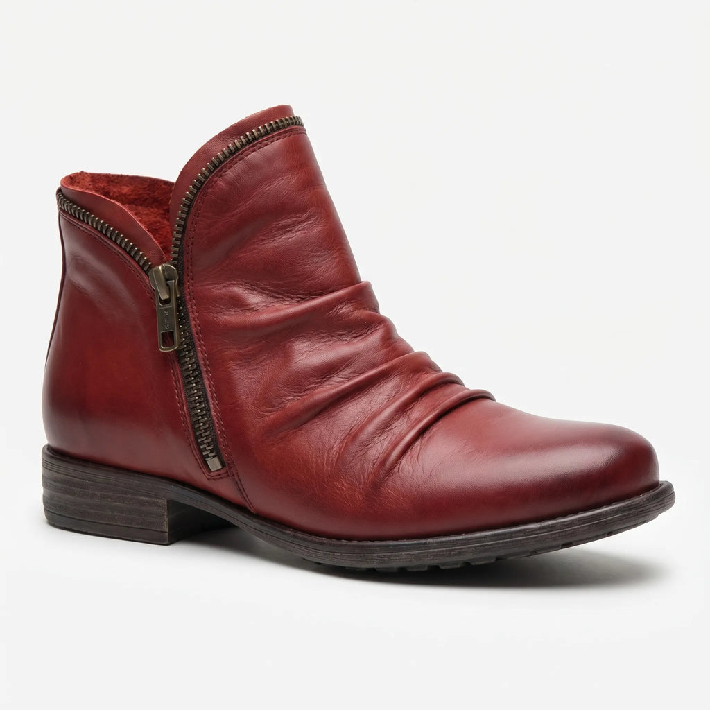 Ruched Leather Ankle Boots