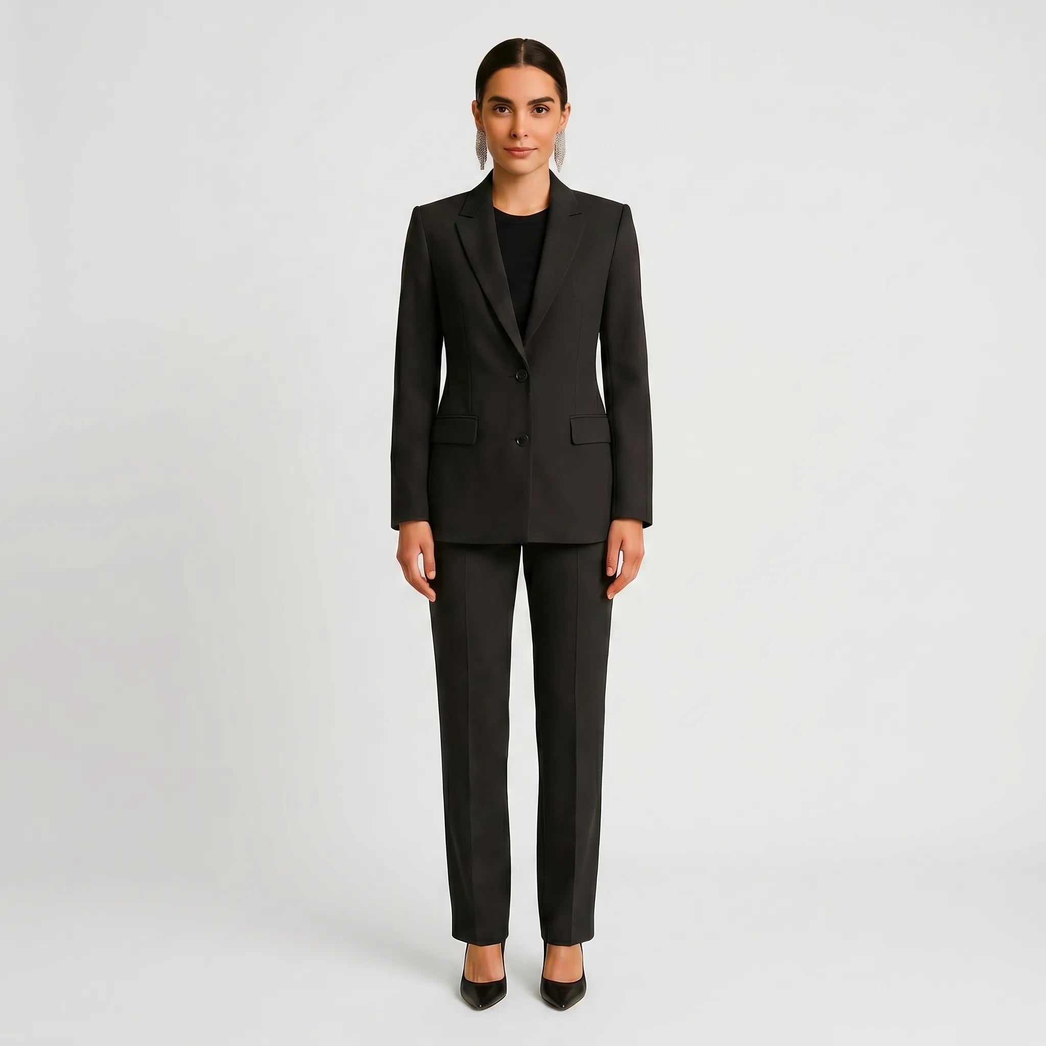 Women's Tailored Blazer and Pleated Pants 2 Piece Suit Set
