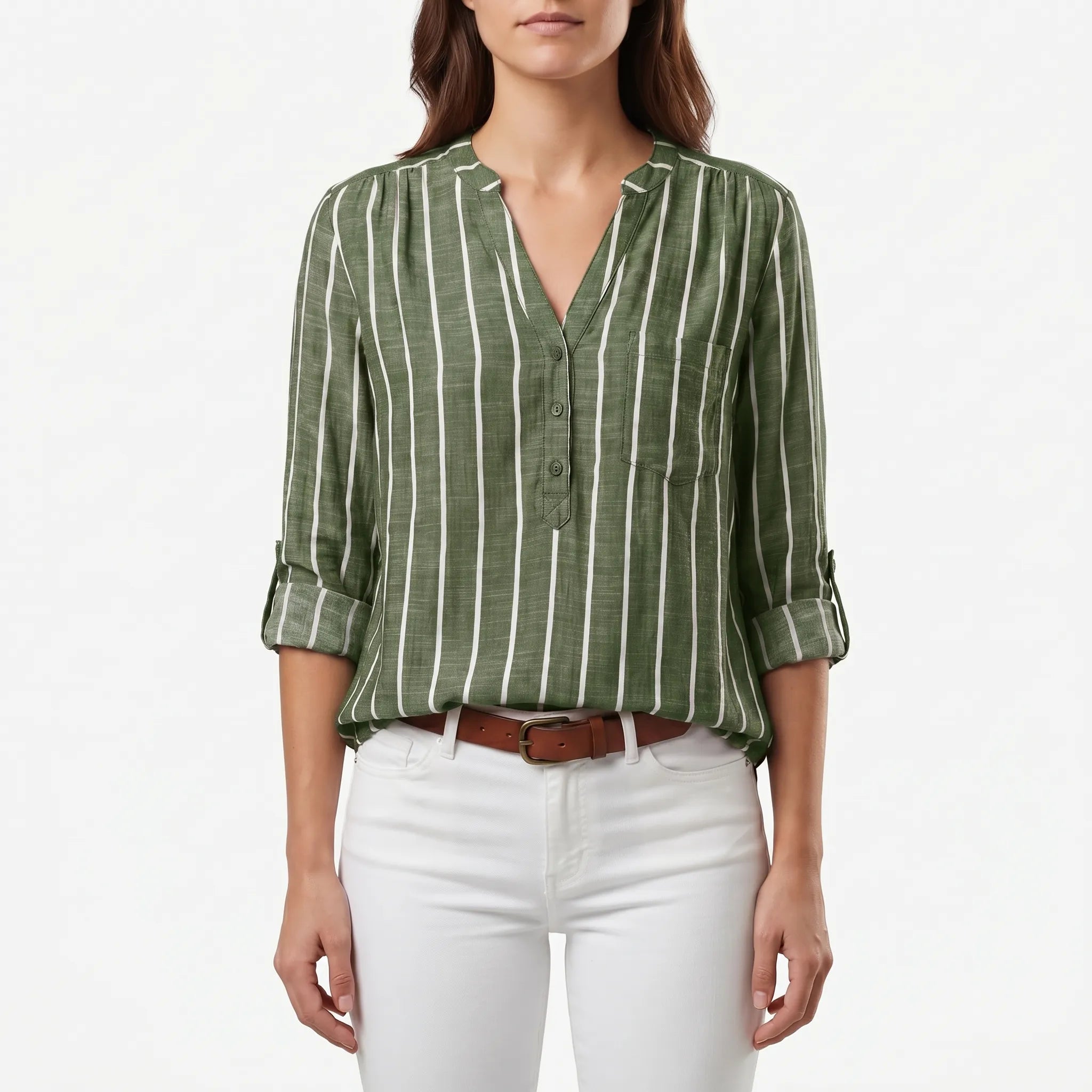 Striped V Neck Blouse