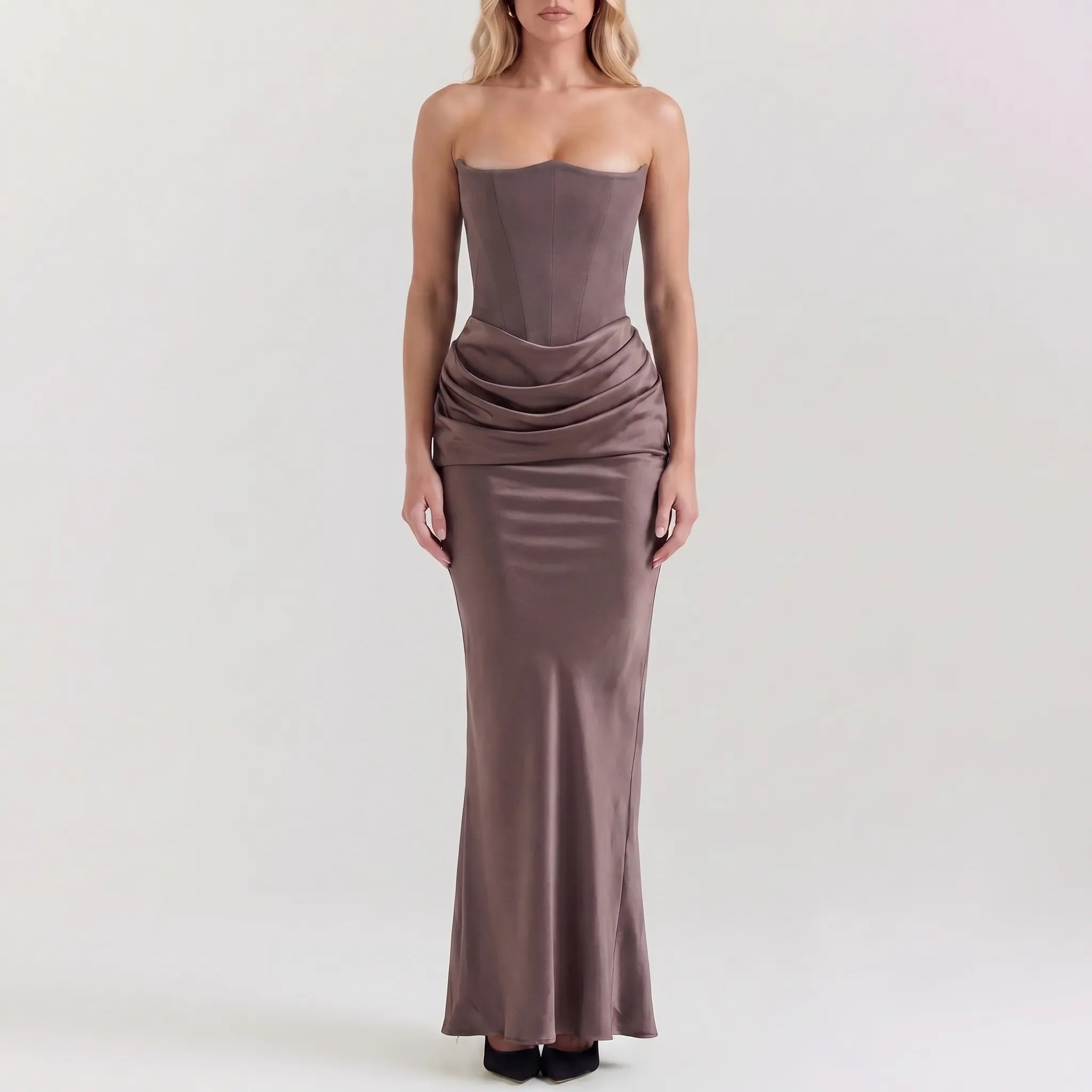 Draped Strapless Maxi Dress