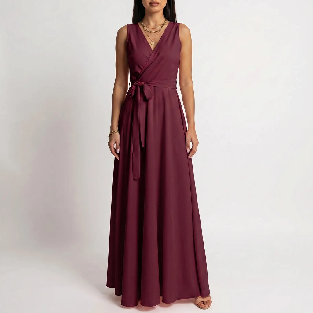 Women's Wrap Maxi Dress - Sleeveless for Wedding Guest