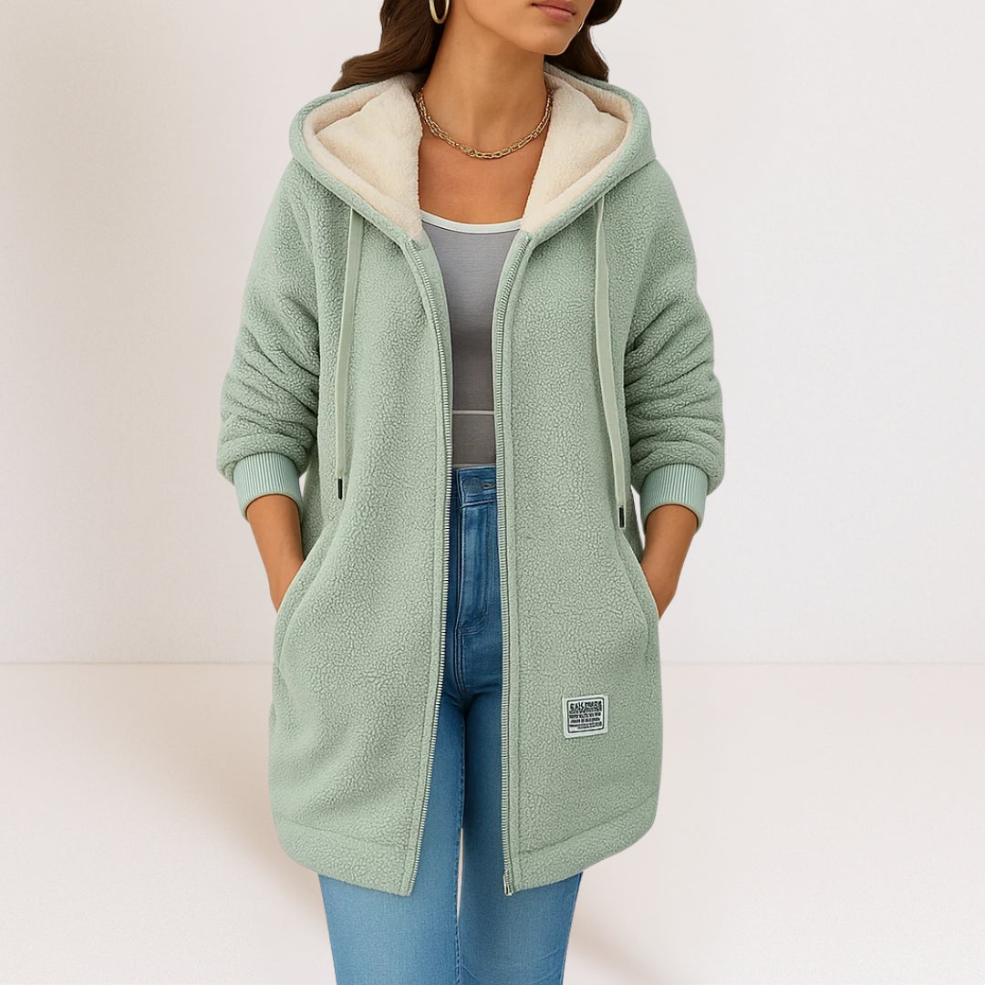 Women's Longer-Length Hooded Coat with Lined Hood - Green