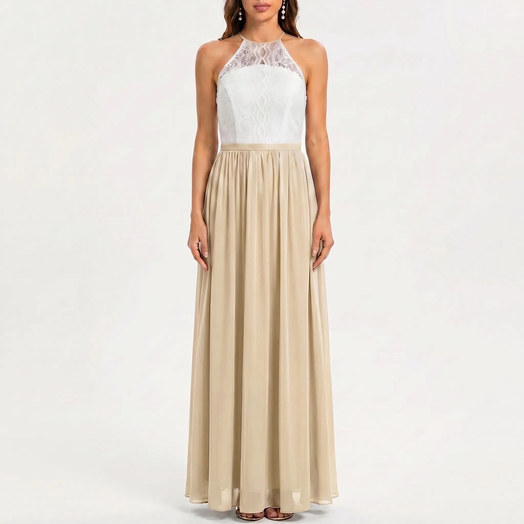 Women's Halter Maxi Dress - Open Back for Wedding Guest