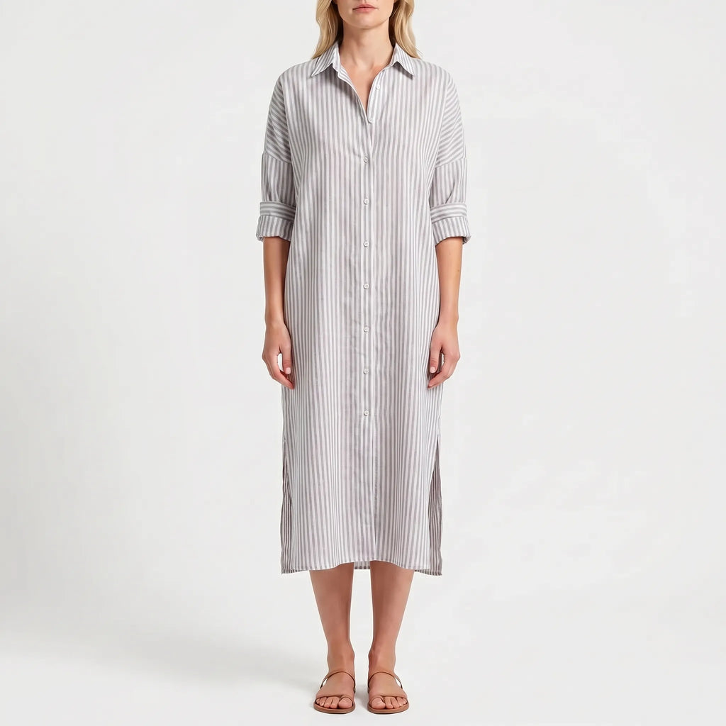 Women's Striped Shirt Dress - Maxi Button Down for Summer