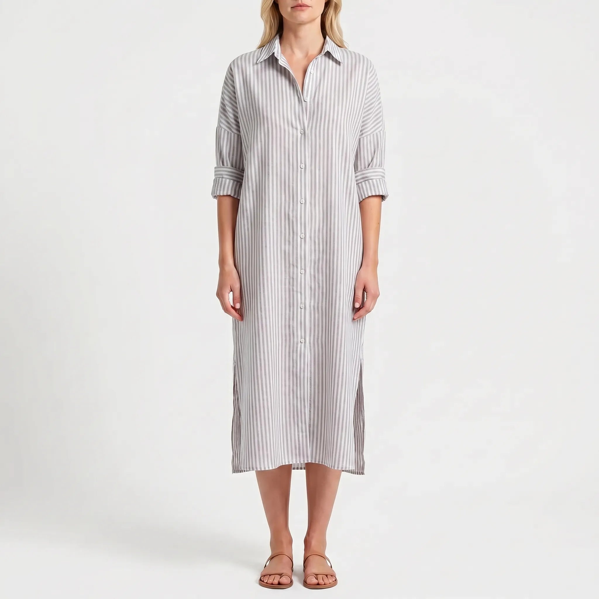 Women's Striped Shirt Dress - Maxi Button Down for Summer