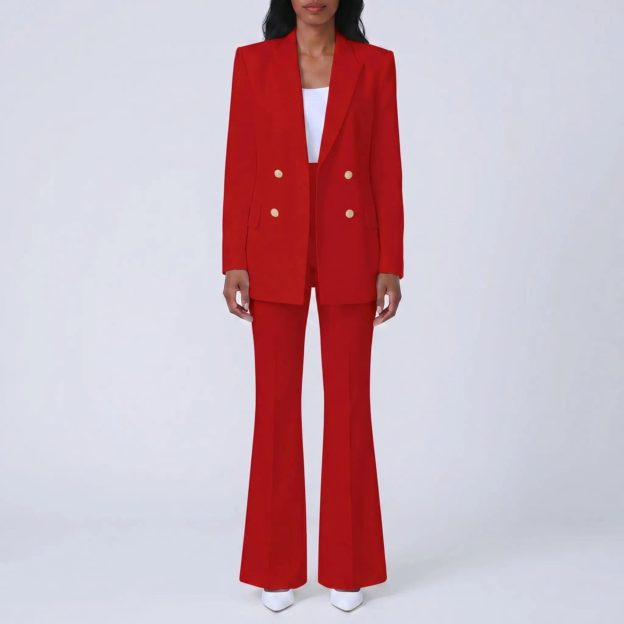 Women's Double Breasted Blazer and Flare Pants 2 Piece Suit Set