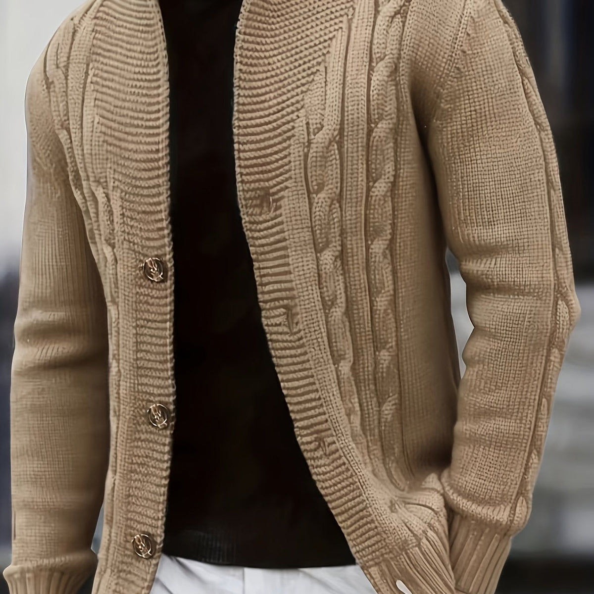 Women's Cable-Knit Button-Front Cardigan - Khaki