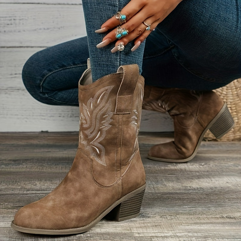 Women's Camel Wide Calf Western Cowboy Boots