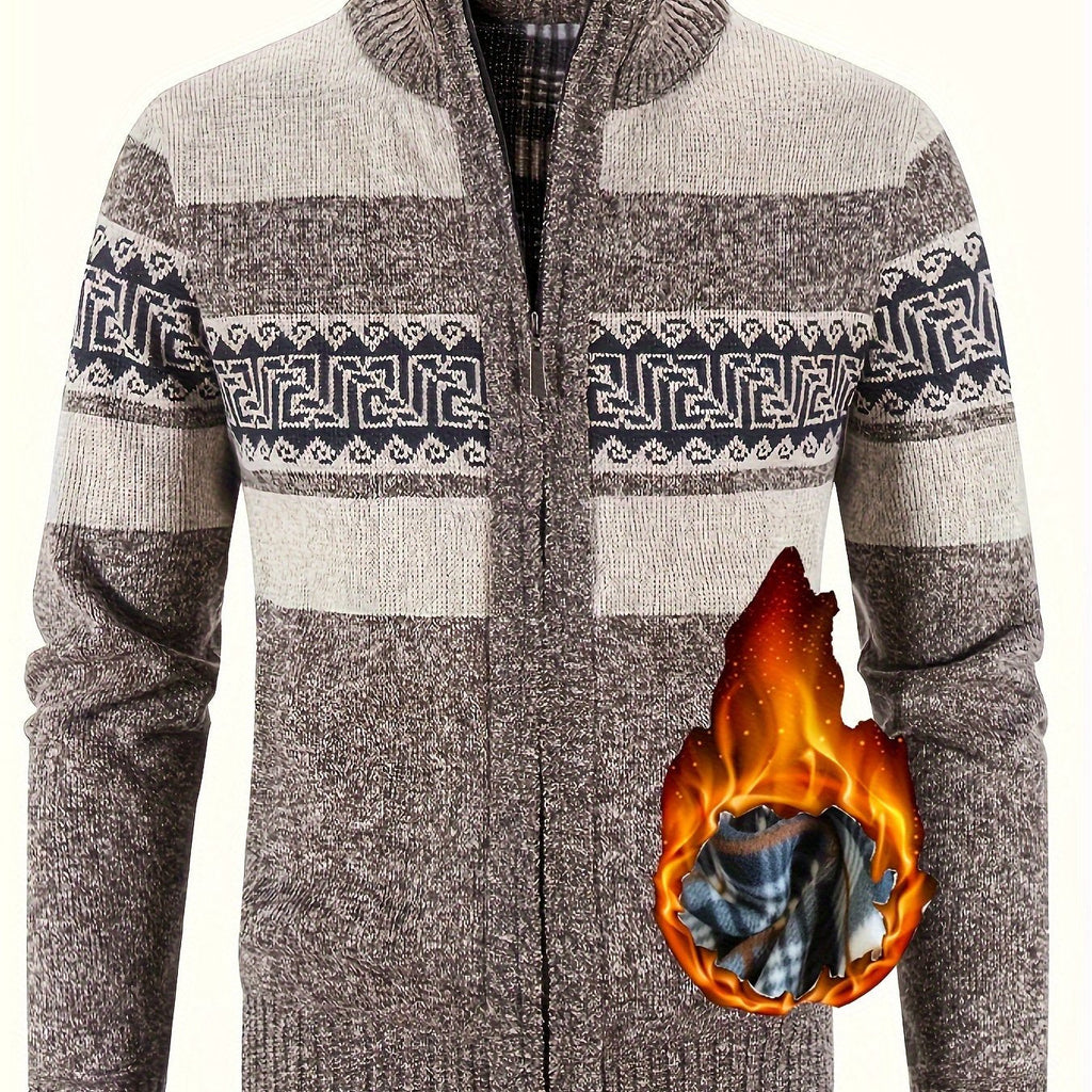 Women's Plush-Lined Full-Zip Stand Collar Cardigan - Coffee
