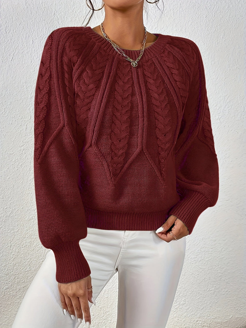 Women's Cable-Knit Lantern Sleeve Sweater