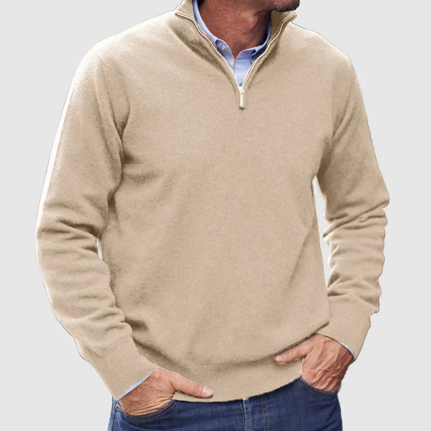 Men's Quarter-Zip Sweater - Beige