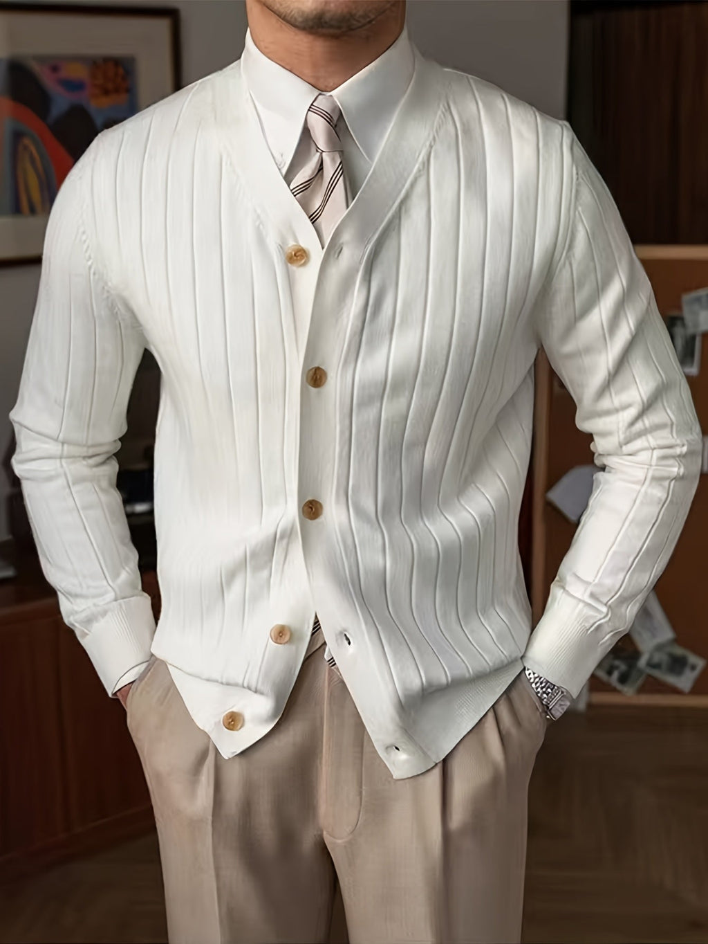 Men's Ribbed Button-Up Cardigan Sweater - Sky Blue