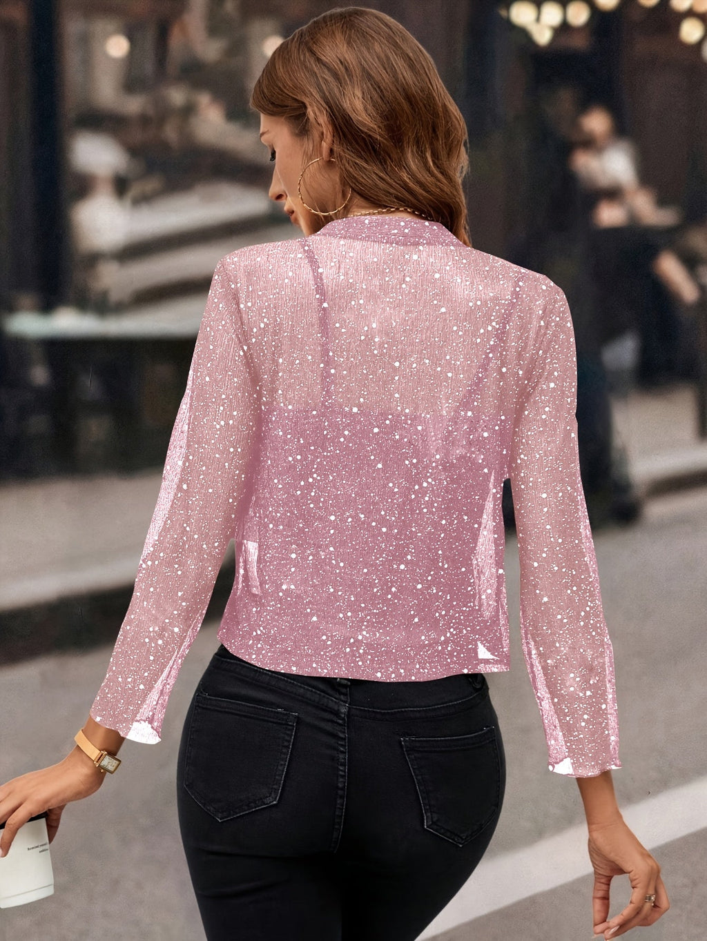 Women's Shimmer Cropped Open-Front Jacket