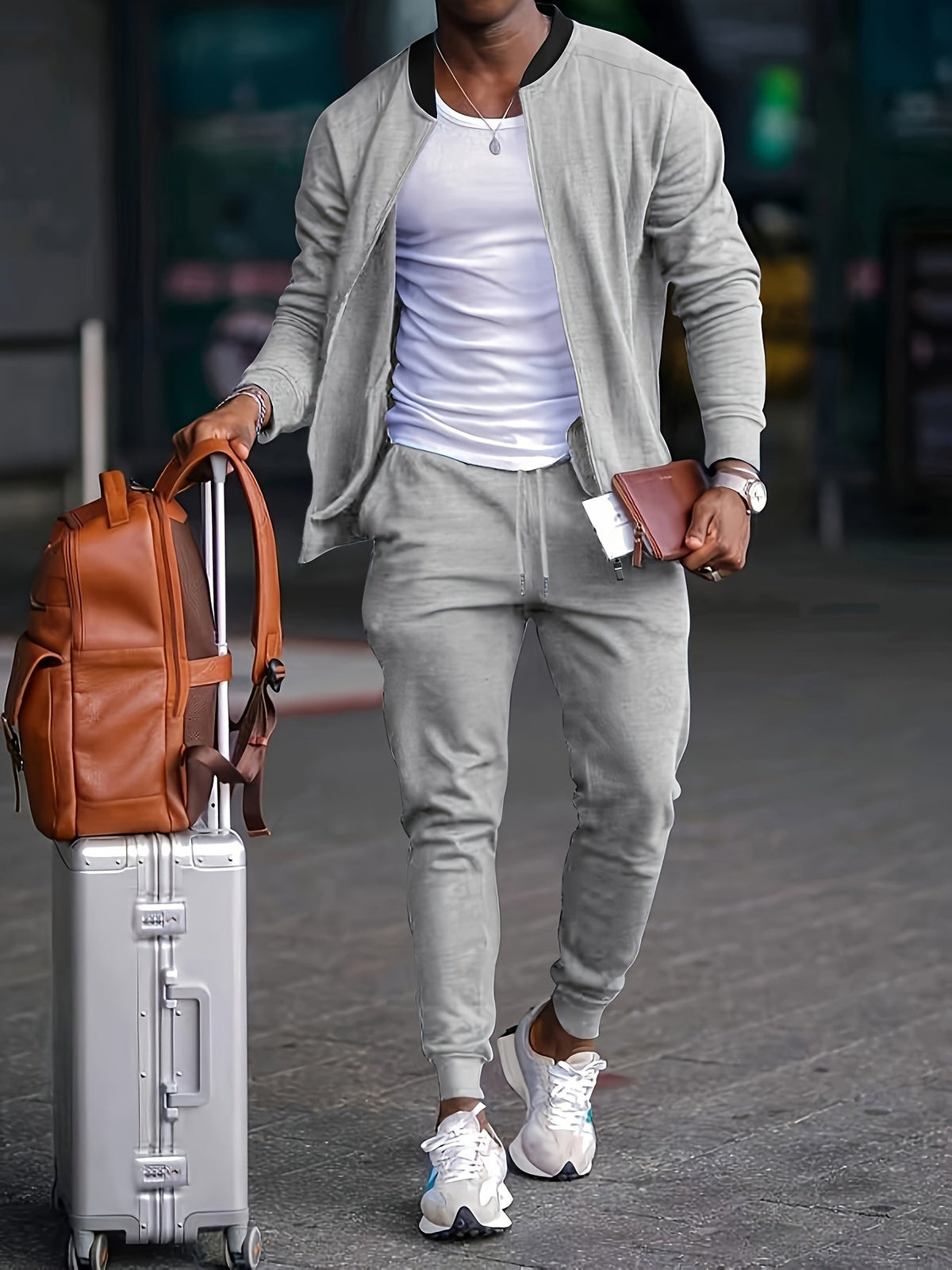Men's Lightweight Zip Tracksuit - Light Gray