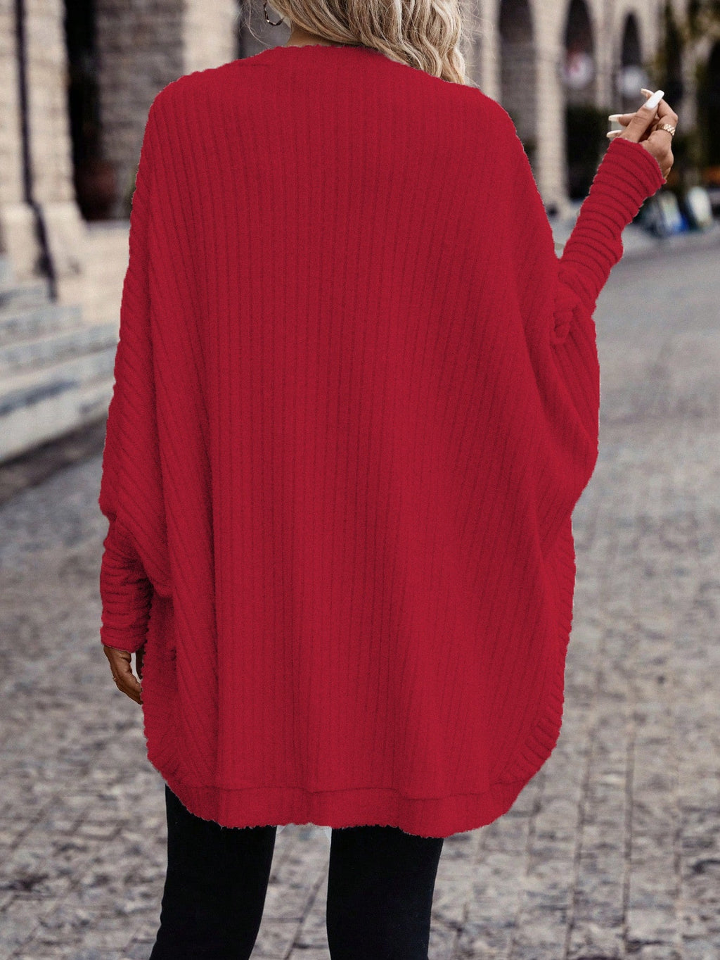 Women's Draped Open-Front Ribbed Cardigan