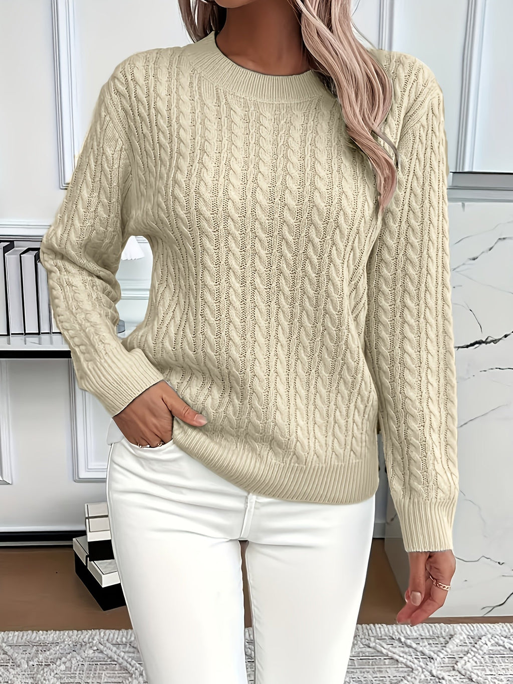 Women's Cable-Knit Relaxed Fit Sweater