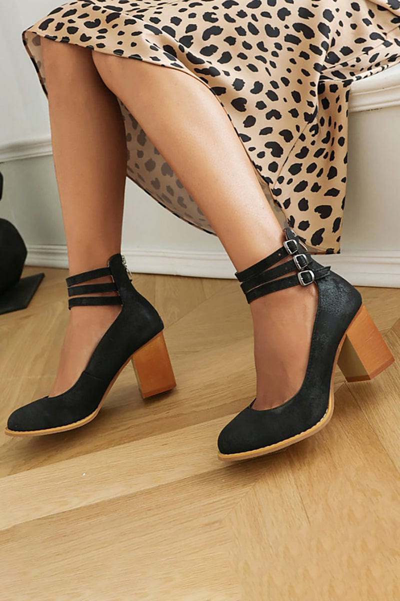 Women's Triple Buckle Block Heel Ankle Boots