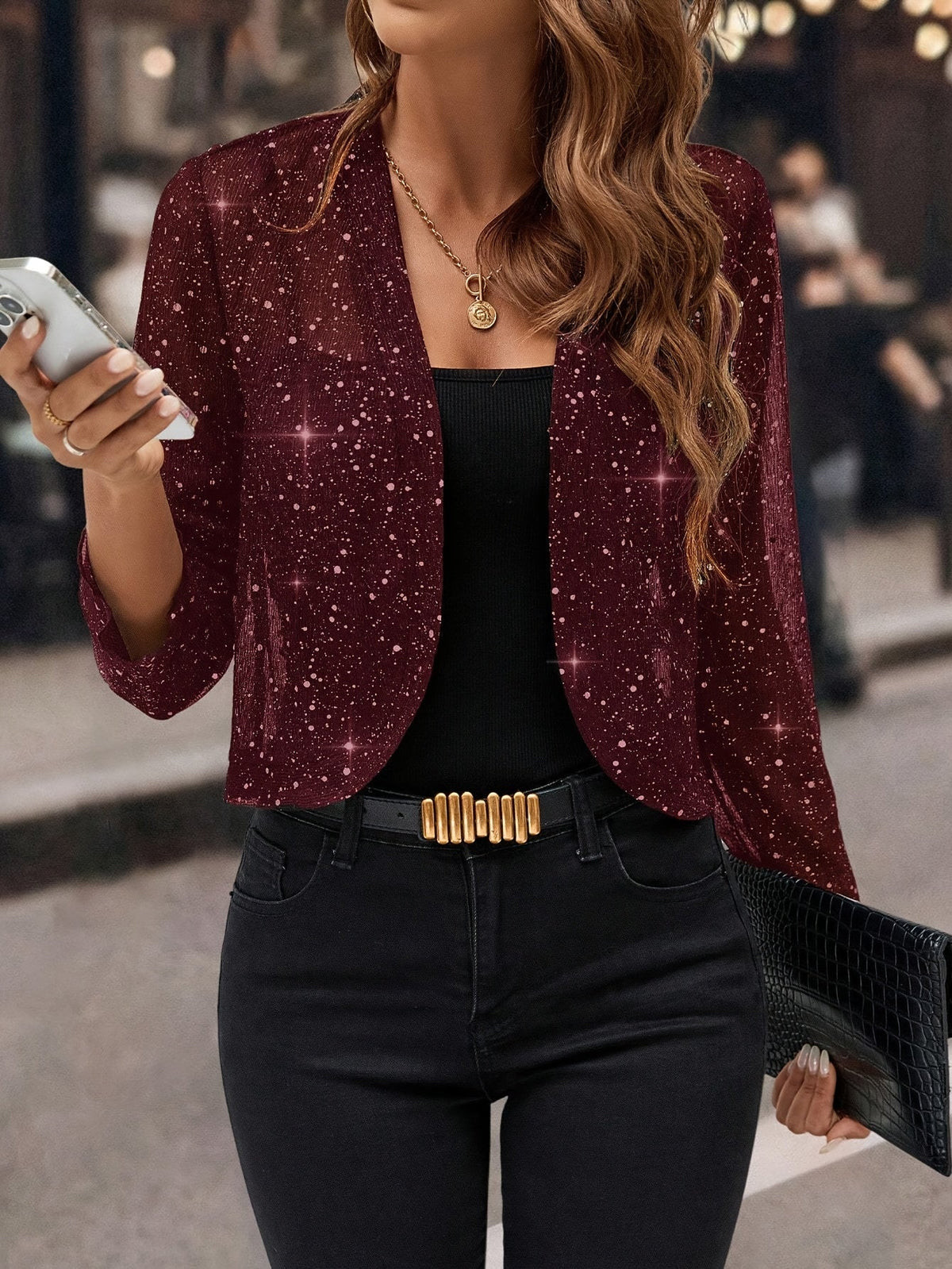 Women's Shimmer Cropped Open-Front Jacket